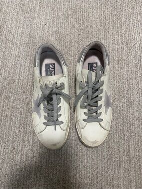 Golden Goose White Leather Sneakers with Gray Star